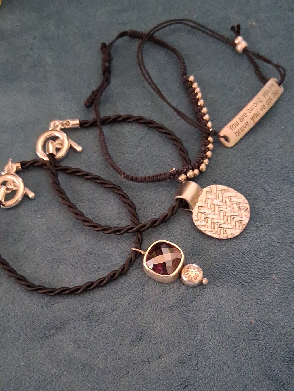 Women's Black Cord Bracelets 4 with Purple Faceted Pendant Sz 7.5